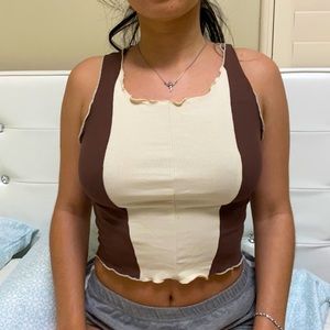 WOMENS SLEEVELESS COLOR BLOCK TRIM CROP TANK TOP